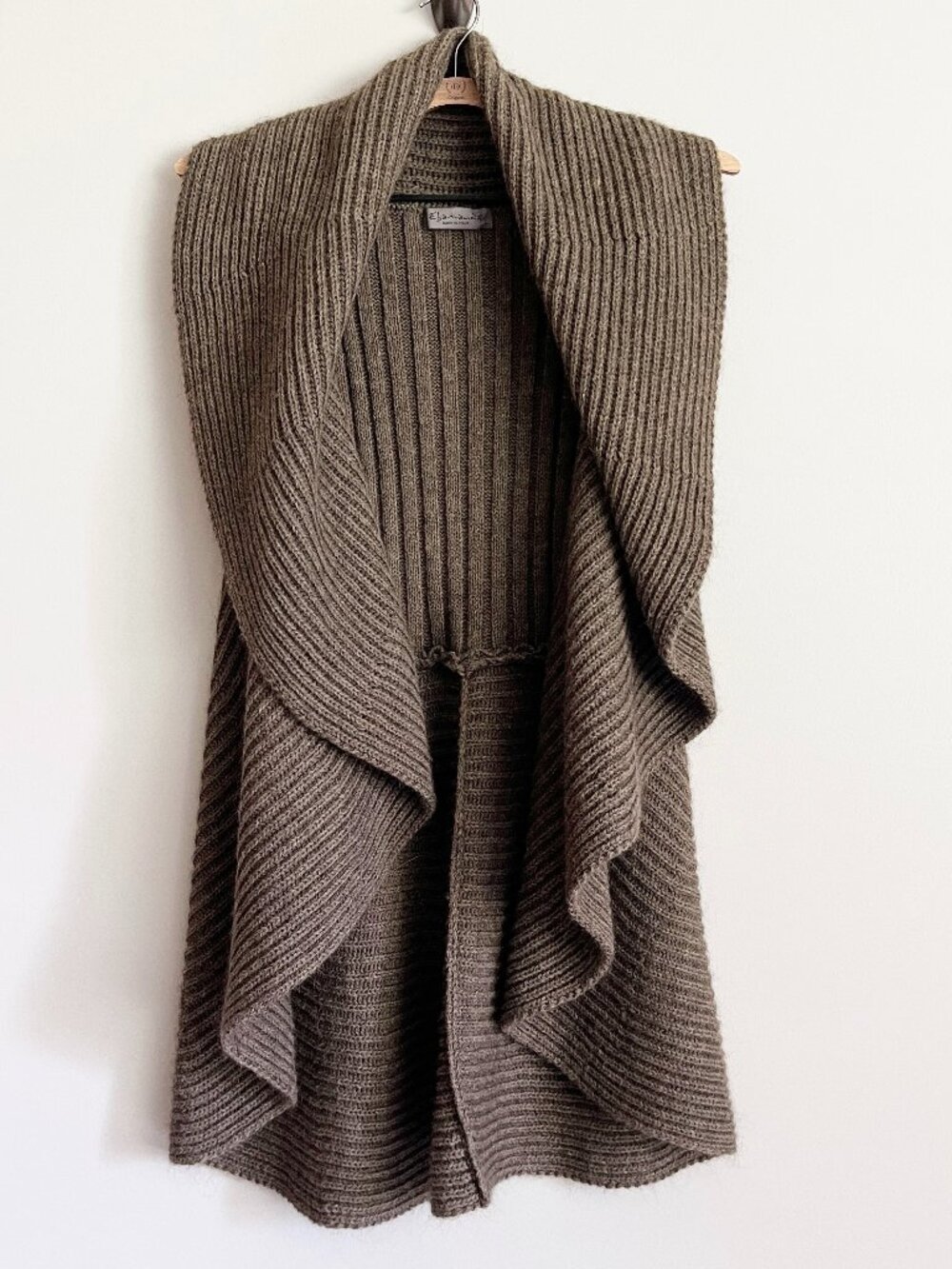 Elsamanda Sweater Size Large Vest Shawl Draped Mohair Blend Brown Made‎ In Italy